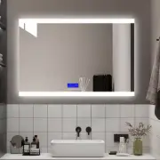 Frameless frosted backlit top/bottom edge LED mirror 6 button screen bluetooth