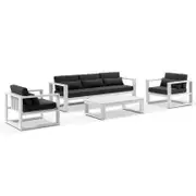 Santorini 3+1+1 Aluminium Lounge Setting with Coffee Table White - Denim Grey
