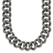 Stainless Steel Chisel Antiqued And Textured 24 Inch Link Necklace