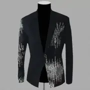 Men Blazers Suit Jacket Coat Shiny Sequin Glitter Club Weeding Party Costume SPW