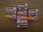 (4) 3pk Scotch Gift Wrap Tape 3/4” x 350” total 9 Rolls dispenser Magic Cut