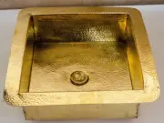 Unlacquered Kitchen Island Solid Brass Sink, Undermount Brass Sink, Hammered Out