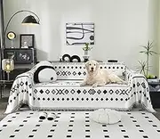 Tritard Boho Couch Cover Reversible Geometric Sectional Couch Covers Black White Sofa Loveseat Covers Chenille Cushion Covers with Tassel Washable Couch Protector for Dogs Pet Futon Cover (71"-134")