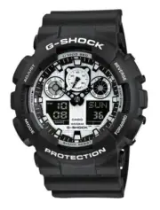 Casio Men's Watch G-Shock Alarm Ana-Dig White Dial Black Resin Strap GA100BW-1A