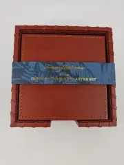 Tommy Bahama Marlin Inspired Genuine Brown Leather Coaster 4 Pieces HTF