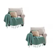 SOGA 2X Green Knitted Throw Blanket with Tassel Fringe