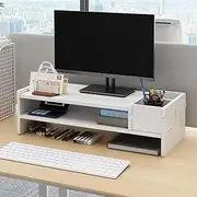 Hbluefat 3 Tier Monitor Stand Monitor Riser, Wooden Desktop Oraganizer Shelf with Pen Holder for Office Desk Computer, Laptop (White)