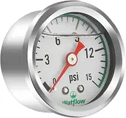 Watflow 0-15psi Drop Resistance 1.5" Dial Size, 1/8" NPT Center Back Connection, Durable Stainless Steel Material, 3-2-3% Liquid Filled Fuel Pressure Gauge for Water Oil Air Pressure Test.