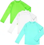 [BIG ELEPHANT] Pack of 3 Children's Rash Guard Swimming Shirt UPF 50+ Long Sleeve Swimming Clothing Sun Protection for Boys and Girls, Neon Green/Green/White, 5-6 Years