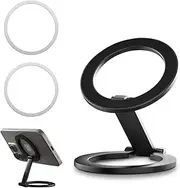 Casbomy for Mag Safe Double Sided Magnetic Phone Ring Holder, 4 in 1 Magnetic Phone Handle and Stand, Double Ring Magnetic Phone Grip, Compatible with MagSafe Accessories iPhone 16 15 14 13 12