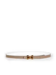 Taupe Leather H Buckle Reversible Belt
