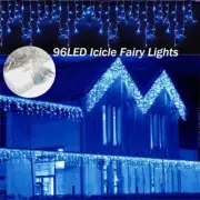 96 LED Fairy Icicle Curtain String Lights Party Indoor Outdoor Xmas Home Lamp US