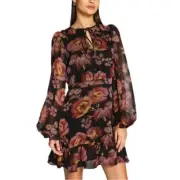 NWT Ted Baker Piara Vintage Floral Balloon Puff Long Sleeve Ruffle Hem Dress S