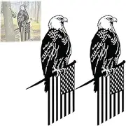 Metal Eagle Flag Tree Stake, Metal Bald Eagle Birds Yard Decor, Tree Ornaments or Post Decor, Cutout Sign Art, Metal Flag Hanging, Outdoor Decor Fence Garden Yard Patio Decoration Men(2pcs)