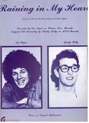 LEO SAYER/BUDDY HOLLY "RAINING IN MY HEART" SHEET MUSIC-1959-RARE-NEW-MINT-BLUE!