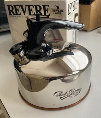 REVERE WARE NEW 6 Cup Whistling Teapot NOS kitchen copper bottom collectible