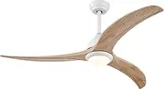 52'' Ceiling fans with Light and Remote Control, Ceiling Fan with 6 Speeds, DC Reversible, Timer, 3 Colors Dimmable LED Light, 3 Curved Blades for Bedroom, Living Room, Indoor/Outdoor Use(Natural)