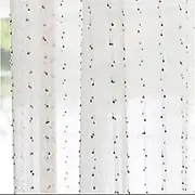 Faux Linen Colorful Pom Pom Sheer Curtains for Kids Room Embroidered Light Filtering Voile Drapes Rod Pocket Window Curtain Vintage Window Treatment 2 Panels (White, W55 X L94 Inch)