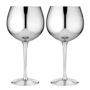 2PK Aurora 1L Gin Glass Drinking Cocktail Round Cup Stemware Glasses Set Silver