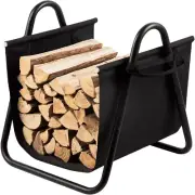 Fireplace Log Holder with Canvas Firewood Rack Indoor Tote Carrier Metal Wood