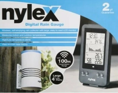 Nylex Digital Rain Gauge Wireless Self emptying Rain Collector TEMPERATURE TIME