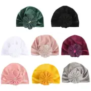 Solid Turban Hat Headwrap with Big Flower Bonnet for Baby 0-1Year