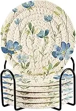 AIXIWAWA 6 Pack Coasters Pale Blue Floral Print for Drinks with Holder Thick Absorbent Coasters for Coffee Cups Drinking Glasses Table Desk Home Decor