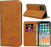 Cavor for iPhone 11 Case,Cowhide Pattern Leather Case Magnetic Wallet Cover with Card Slots(6.1") -Light Brown