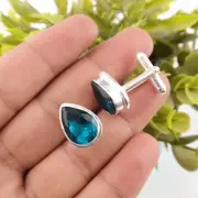 Apatite Gemstone 925 Sterling Silver Jewelry Handmade Cufflinks 0.66" For Father