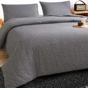 Grey with White Strip Cotton Quilt Cover Set