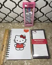 Hello Kitty Lot - White Red Notebook, Notepad Set Of 2 & Gel Color Pen Set Of 5