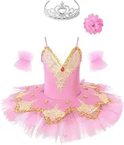 [iiniim] Kids Girls Princess Ballet Dance Leotard Tutu Dress Fancy Ballerina Swan Lake Costumes Stage Performance Wear Pink 4