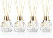 TRIFOLIC 4Pcs Reed Diffuser Set with Metal Golden Decoration, 3.5oz Empty Reed Diffuser Bottles with 20Pcs Reed Diffuser Sticks, Unique Design Bottles for Home and Office(Twill)
