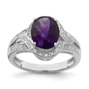 Sterling Silver Rhodium-plated Diamond u0026 Checker-Cut Amethyst Ring