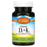 2 X Carlson, Vitamin D3 + K2, 50 mcg (2,000 IU) & 90 mcg, 120 Vegetarian Capsule