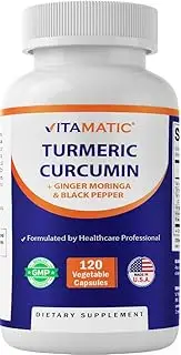 Vitamatic Turmeric Curcumin Supplement made with 95% Curcuminoids, Black Pepper, Ginger, Moringa, 120 Vegetable Capsules, Non-GMO, Gluten Free (120 Capsules)