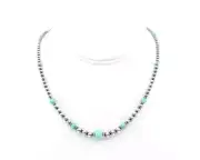 Rare Green Carico Lake Nevada Graduated Faceted Turquoise 18" Gemstone Necklace