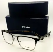 New PRADA Eyeglasses VPR 54T U6C-1O1 53-19 Rectangular Matte Brown-Chrome Frames