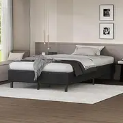 ALFORDSON Bed Frame Base King Single Size Basel Series Without Bed Head, Mattress Topper Platform Foundation with Linen Fabric Upholstery for Bedroom, Charcoal