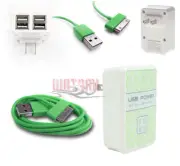 100X 4 USB PORT WALL ADAPTER+3FT CABLE POWER CHARGER GREEN GALAXY TAB 7 8.9 10.1
