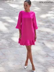 Sosandar Pink Ruffle Hem Shift Dress (B16659) | $173