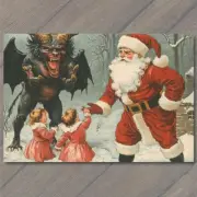 POSTCARD Krampus Christmas Strange Kids Weird Unusual Fun Santa Vintage Vibe