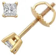 14k Yellow Gold Princess-Cut Diamond Stud Earrings