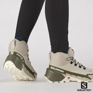 【SALOMON】女CROSS HIKE 2 GTX 中筒登山鞋 羽毛灰/橄欖綠/白 L41731100