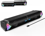 Bluetooth Computer Sound bar, 2-in-1 PCs Gaming Speakers, Dual HiFi Stereo RGB Lighting, USB Powered Speakers for Desktop, Monitors, Phone, Tablet, Laptop(Include C Adapter)