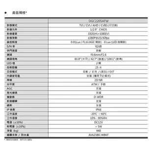 昌運監視器 AVTECH 陞泰 DGC2205ATW 200萬 AVColor 全彩半球型攝影機