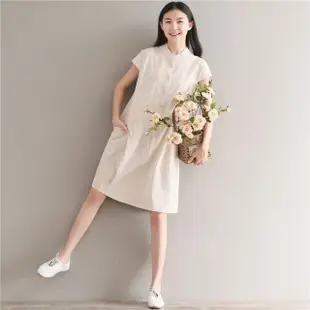 【Pure 衣櫃】純色棉麻短袖連身裙(KDDY-C037)