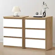 [ALFORDSON] Set of 2 Modern Handle-Less Bedside Table, 3 Drawers,40x 40x 60cm, Nightstand Side End Table for Bedroom, Living Room, Wood White