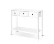 White Console Table with 3 Drawers Pine Wood 100x30x74cm Vintage Storage Shelf