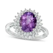 Oval Amethyst and White Topaz Starburst Frame in Sterling Silver